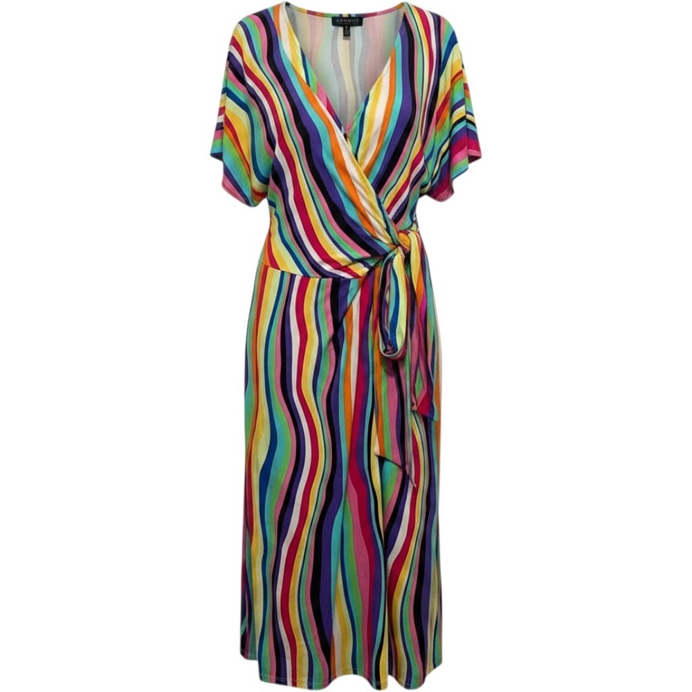 ELOQUII Liquid Rainbow Stripe Wrap Around Midi Dress Plus Size 26  NWT